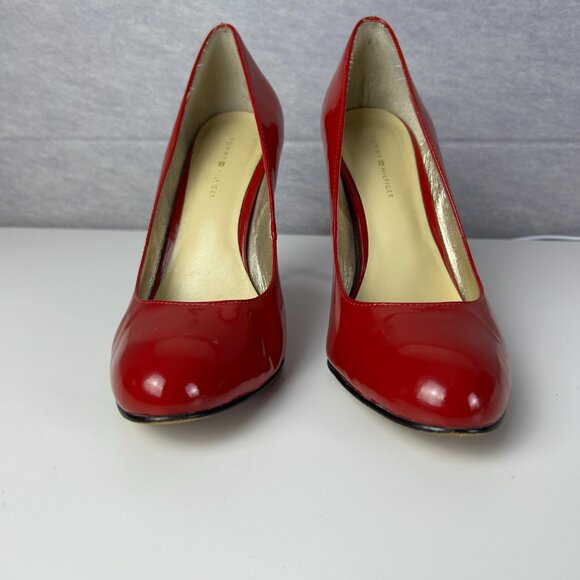 Tommy Hilfiger Red Almond Toe Patent Leather Stiletto Pumps Women's Size 8.5 - Picture 4 of 16